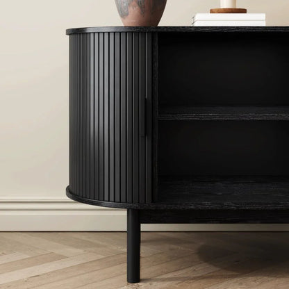 Mid-Century Black Ribbed Sideboard Cabinet - Mekamart Australia