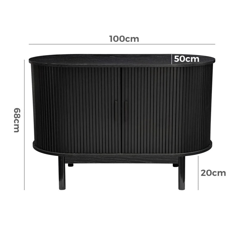 Mid-Century Black Ribbed Sideboard Cabinet - Mekamart Australia