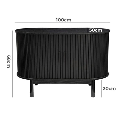 Mid-Century Black Ribbed Sideboard Cabinet - Mekamart Australia