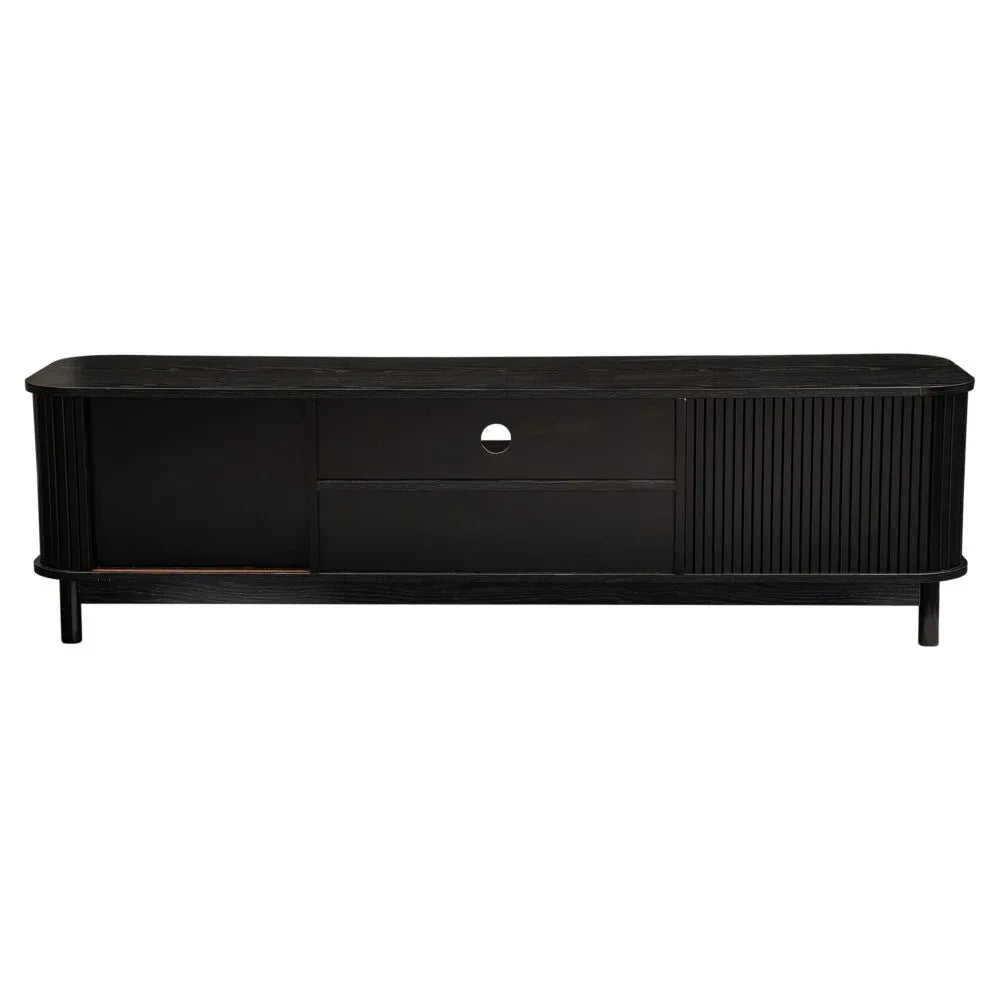 160cm Ribbed Black Entertainment Unit - Mekamart Australia