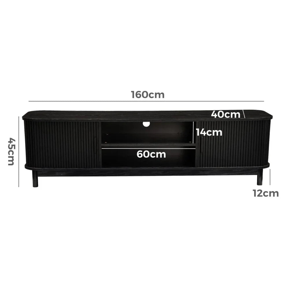 160cm Ribbed Black Entertainment Unit - Mekamart Australia