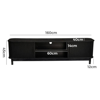 160cm Ribbed Black Entertainment Unit - Mekamart Australia