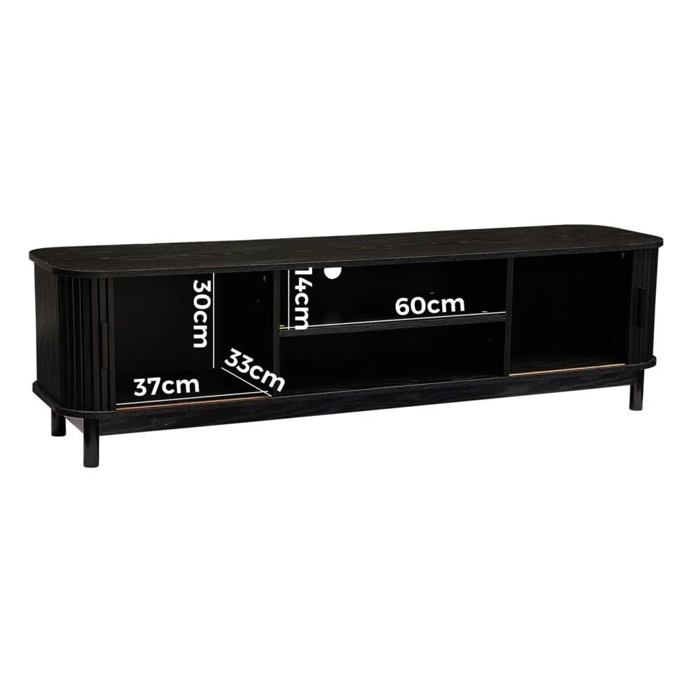 160cm Ribbed Black Entertainment Unit - Mekamart Australia
