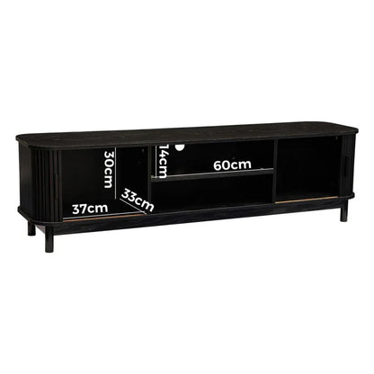160cm Ribbed Black Entertainment Unit - Mekamart Australia