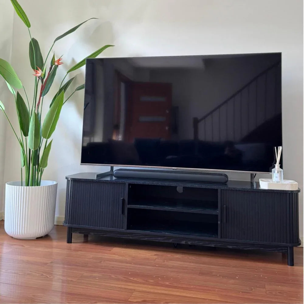 160cm Ribbed Black Entertainment Unit - Mekamart Australia