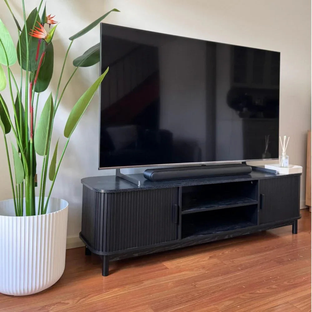 160cm Ribbed Black Entertainment Unit - Mekamart Australia