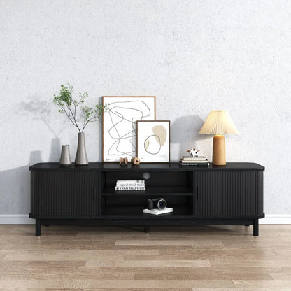 160cm Ribbed Black Entertainment Unit - Mekamart Australia