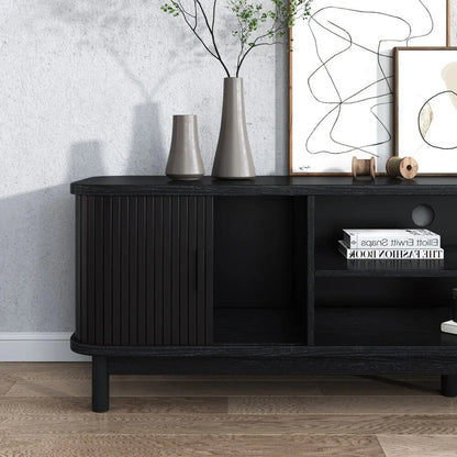 160cm Ribbed Black Entertainment Unit - Mekamart Australia