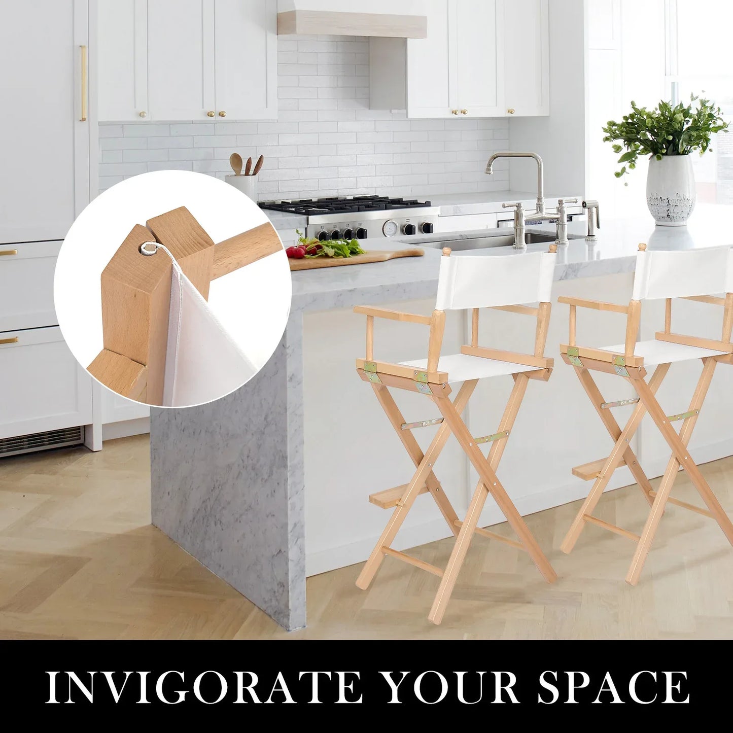 2X Director Movie Folding Tall Chair 76cm Beech WOOD HUMOR - Mekamart Australia