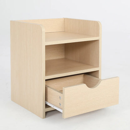 Bedside Table Side Storage Cabinet Nightstand Bedroom 1 Drawer 2 Shelf LARK OAK - Mekamart Australia