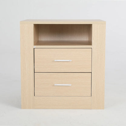 Bedside Table Side Storage Cabinet Nightstand Bedroom 2 Drawer 1 Shelf ZURI OAK - Mekamart Australia
