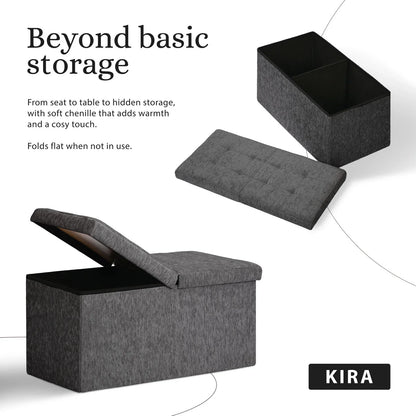 Foldable Storage Ottoman - Flip Lid Side Table Toy Blanket Organiser Seat KIRA BLACK