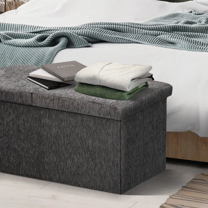 Foldable Storage Ottoman - Flip Lid Side Table Toy Blanket Organiser Seat KIRA BLACK