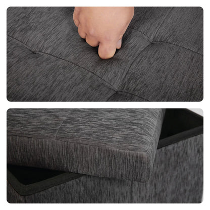 Foldable Storage Ottoman - Flip Lid Side Table Toy Blanket Organiser Seat KIRA BLACK