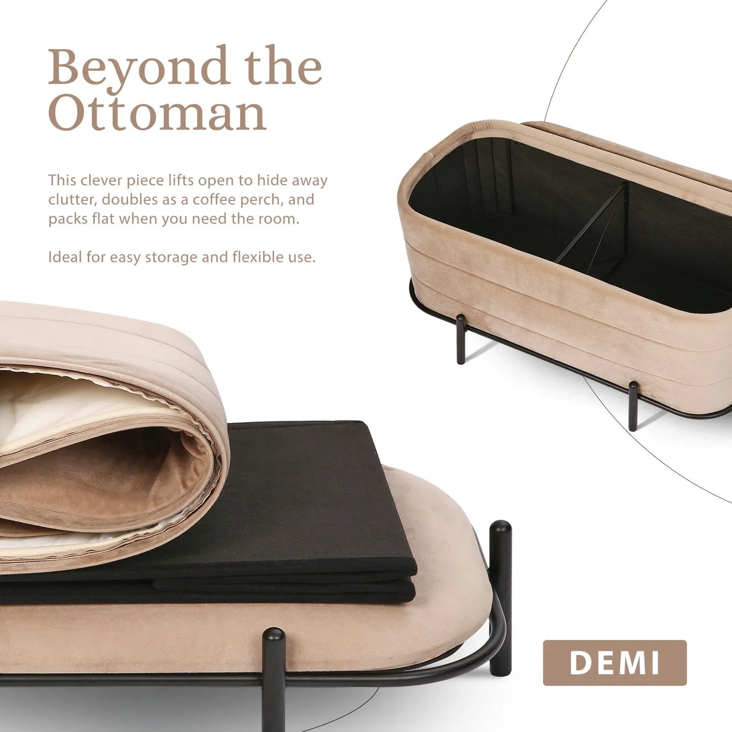 La Bella Coffee Table Storage Ottoman - Velvet Blanket Box Bench DEMI - CAMEL BEIGE - Mekamart Australia