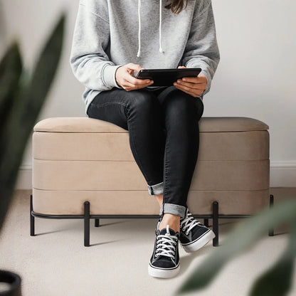 La Bella Coffee Table Storage Ottoman - Velvet Blanket Box Bench DEMI - CAMEL BEIGE - Mekamart Australia