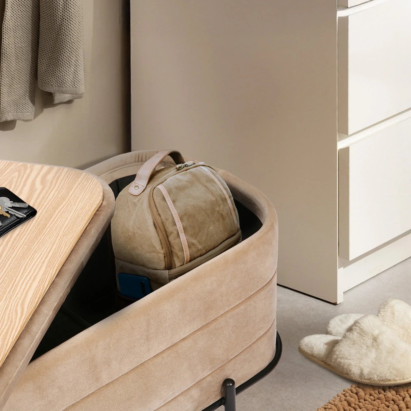 La Bella Coffee Table Storage Ottoman - Velvet Blanket Box Bench DEMI - CAMEL BEIGE - Mekamart Australia