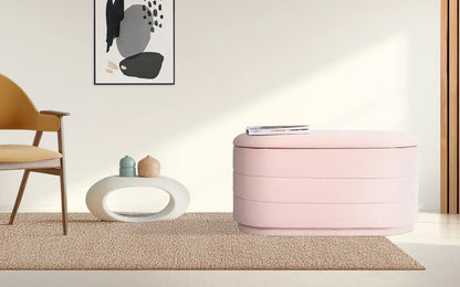 Coffee Table Storage Ottoman - Chenille Fabic Padded Blanket Box Bench CELIA - PINK - Mekamart Australia