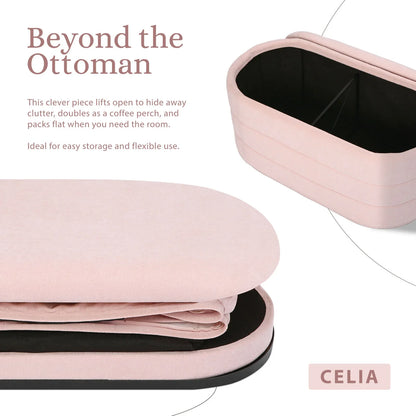 Coffee Table Storage Ottoman - Chenille Fabic Padded Blanket Box Bench CELIA - PINK - Mekamart Australia