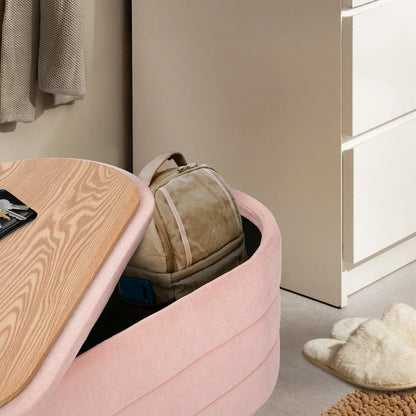 Coffee Table Storage Ottoman - Chenille Fabic Padded Blanket Box Bench CELIA - PINK - Mekamart Australia