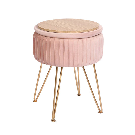 Side Table Storage Ottoman - Velvet Padded Stool Vanity Footstool REMY PINK - Mekamart Australia
