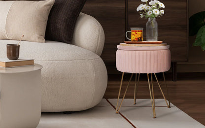 Side Table Storage Ottoman - Velvet Padded Stool Vanity Footstool REMY PINK - Mekamart Australia