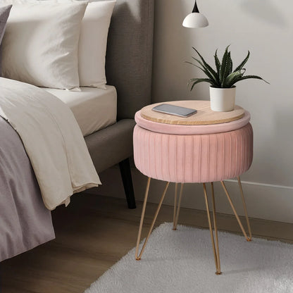 Side Table Storage Ottoman - Velvet Padded Stool Vanity Footstool REMY PINK - Mekamart Australia