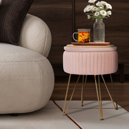 Side Table Storage Ottoman - Velvet Padded Stool Vanity Footstool REMY PINK - Mekamart Australia