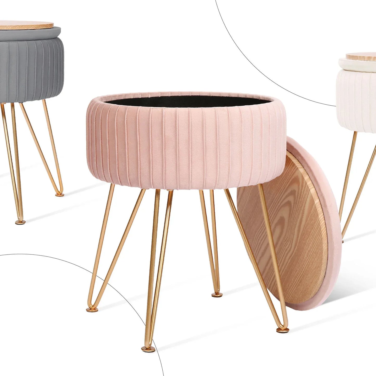 Side Table Storage Ottoman - Velvet Padded Stool Vanity Footstool REMY PINK - Mekamart Australia