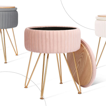 Side Table Storage Ottoman - Velvet Padded Stool Vanity Footstool REMY PINK - Mekamart Australia
