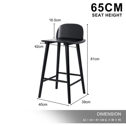Wooden Bar Stool Dining Chair Ash Wood ELISE 65cm BLACK - Mekamart Australia