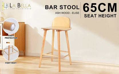 Wooden Bar Stool Dining Chair Ash Wood ELISE 65cm - Mekamart Australia