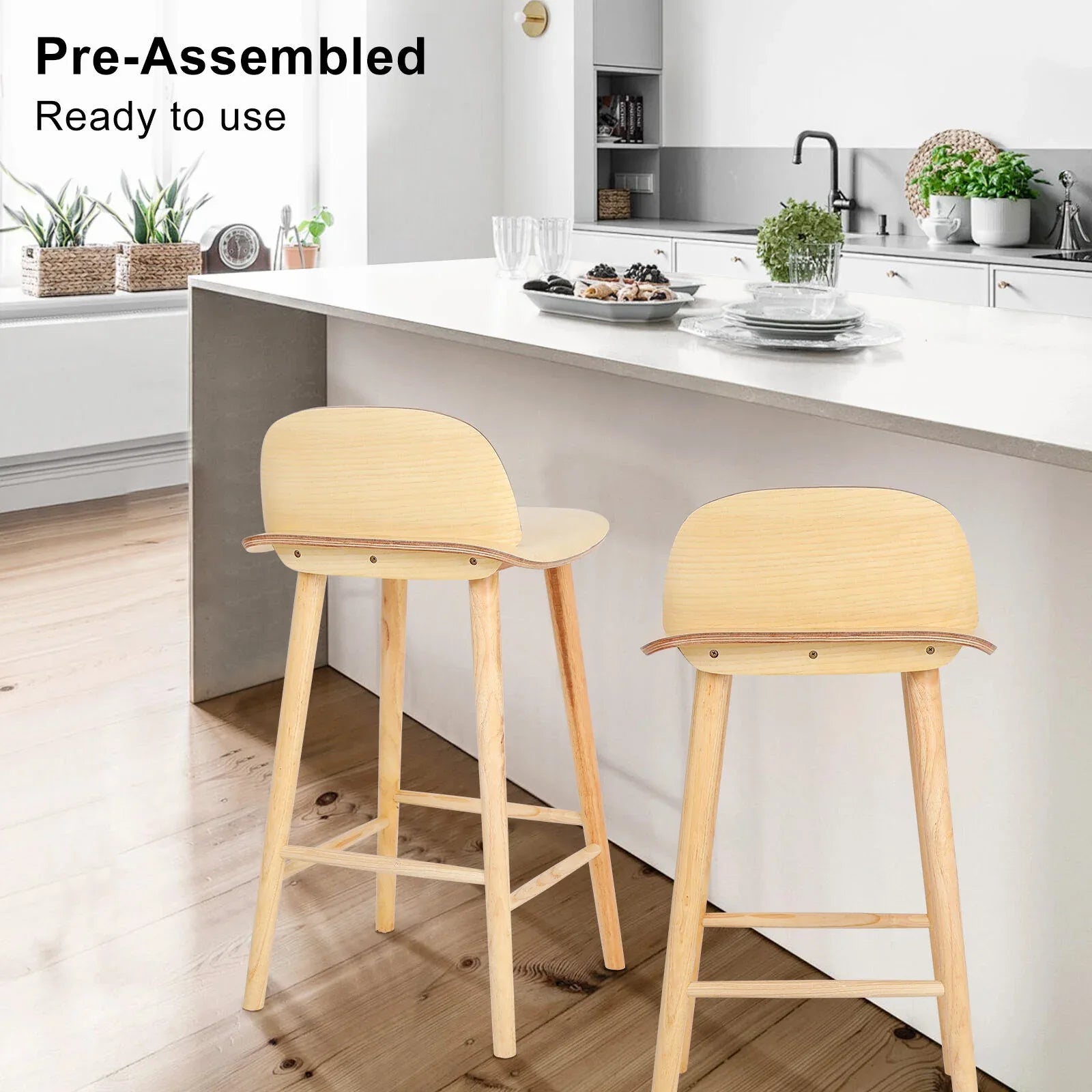 Wooden Bar Stool Dining Chair Ash Wood ELISE 65cm - Mekamart Australia