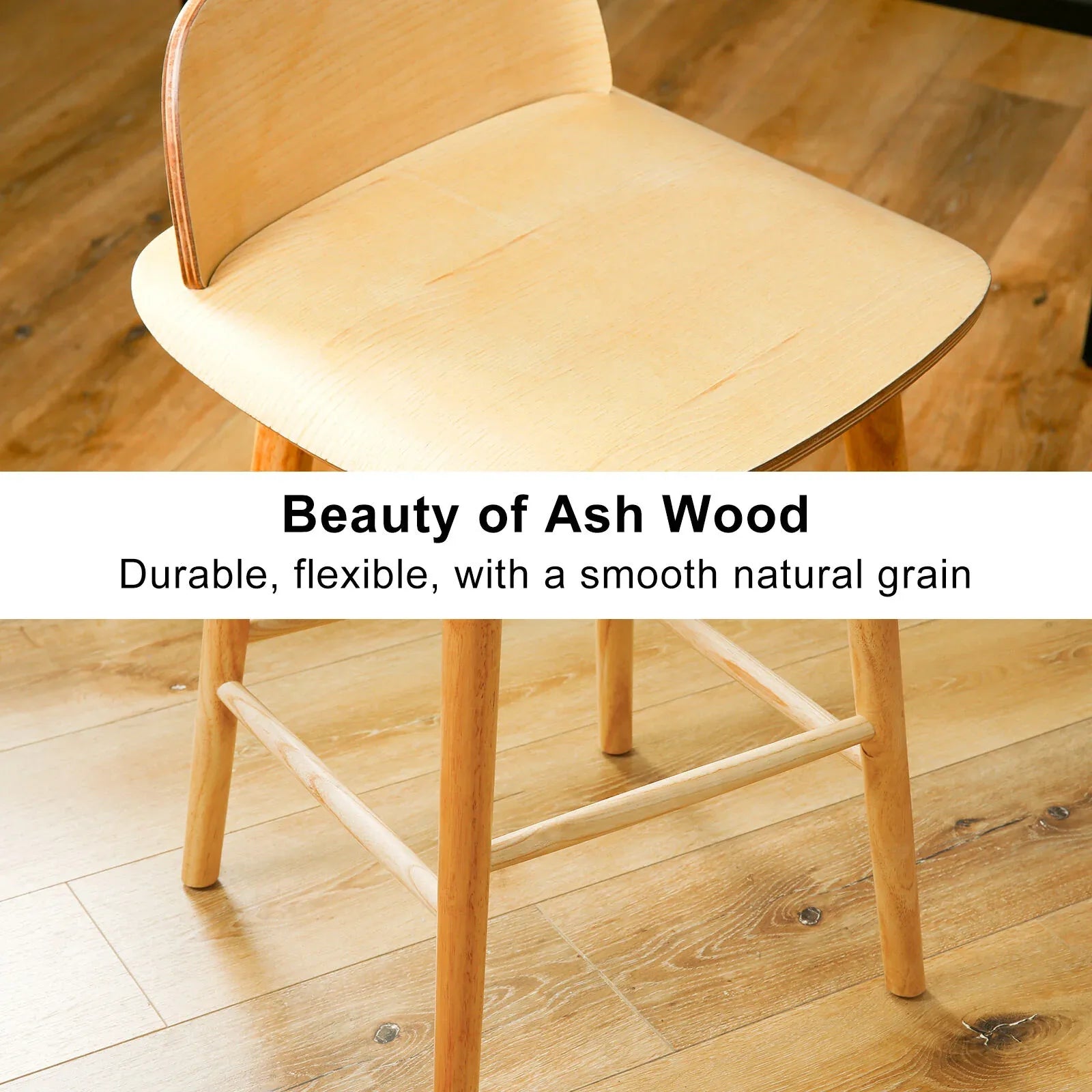 Wooden Bar Stool Dining Chair Ash Wood ELISE 65cm - Mekamart Australia
