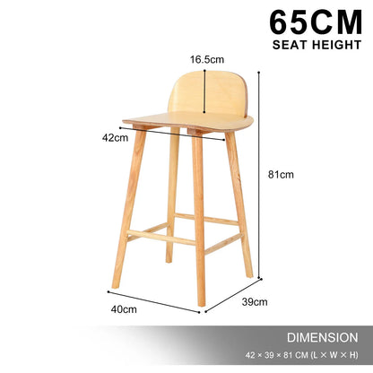 Wooden Bar Stool Dining Chair Ash Wood ELISE 65cm - Mekamart Australia