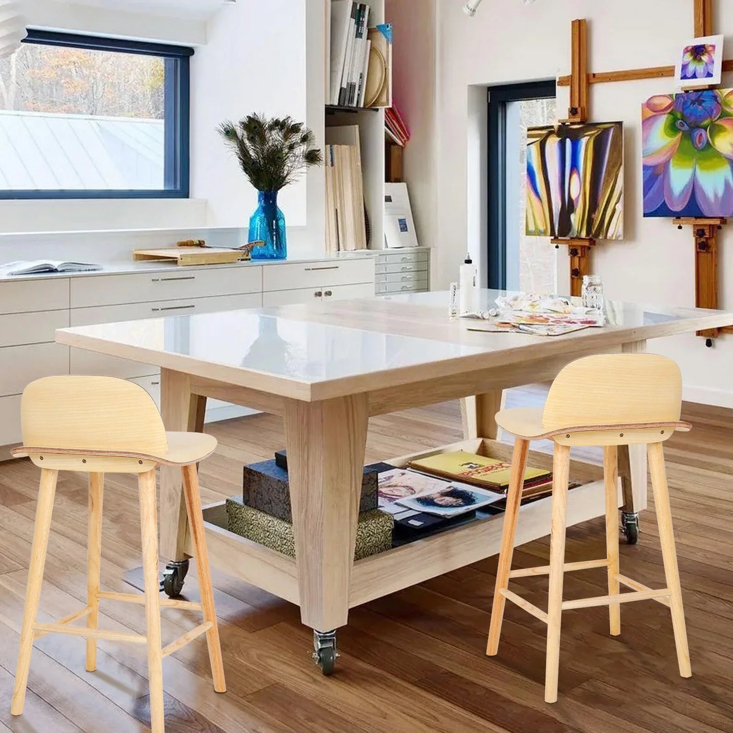 2X Wooden Bar Stool Dining Chair Ash Wood ELISE 65cm - Mekamart Australia