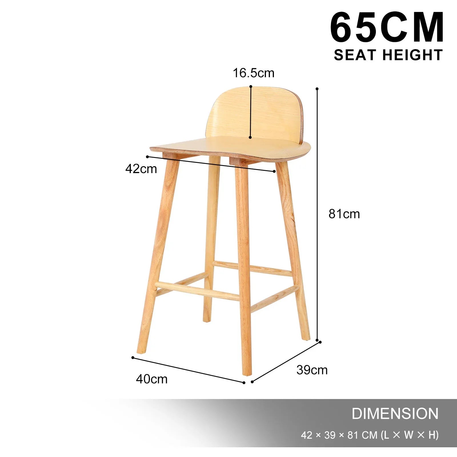 2X Wooden Bar Stool Dining Chair Ash Wood ELISE 65cm - Mekamart Australia