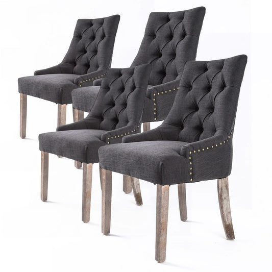 4X French Provincial Dining Chair Oak Leg AMOUR BLACK - Mekamart Australia