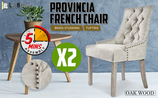 2X French Provincial Dining Chair Oak Leg AMOUR CREAM - Mekamart Australia