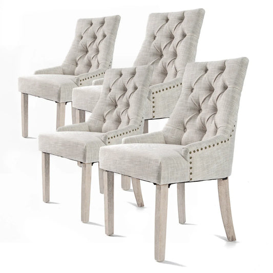 4X French Provincial Dining Chair Oak Leg AMOUR CREAM - Mekamart Australia