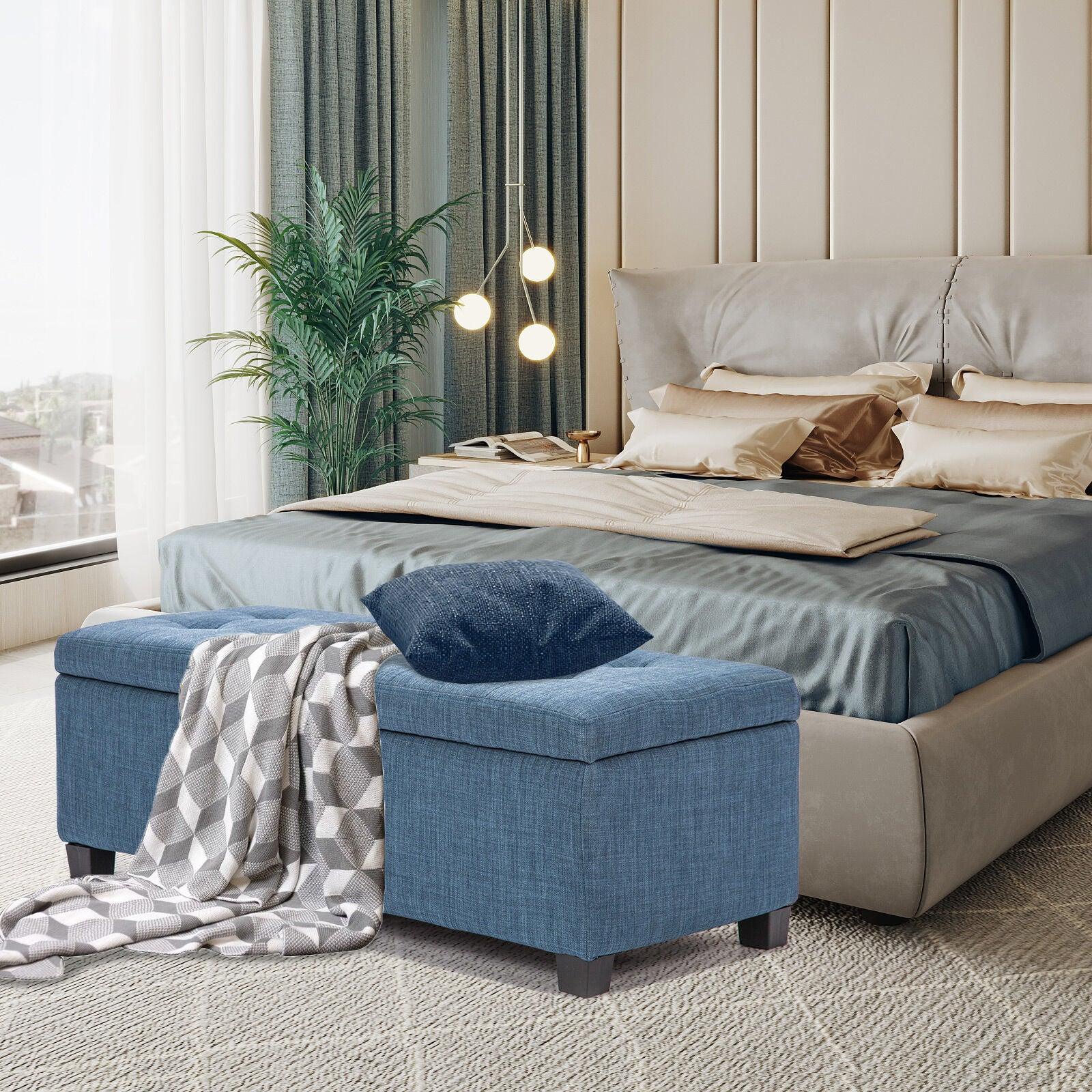 Storage Ottoman Stool 102cm Fabric DARK BLUE - Mekamart Australia