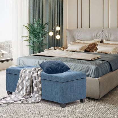 Storage Ottoman Stool 102cm Fabric DARK BLUE - Mekamart Australia