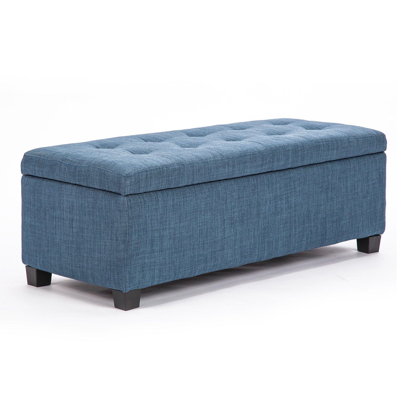 Storage Ottoman Stool 102cm Fabric DARK BLUE - Mekamart Australia