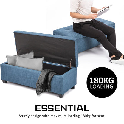 Storage Ottoman Stool 102cm Fabric DARK BLUE - Mekamart Australia