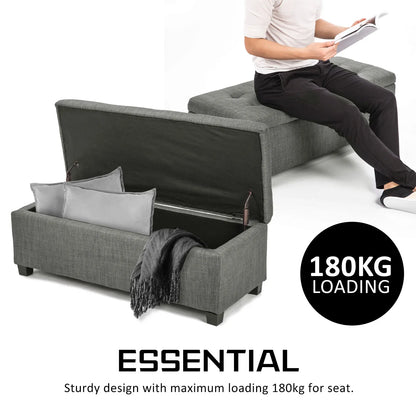 Storage Ottoman Stool 102cm Fabric DARK GREY - Mekamart Australia