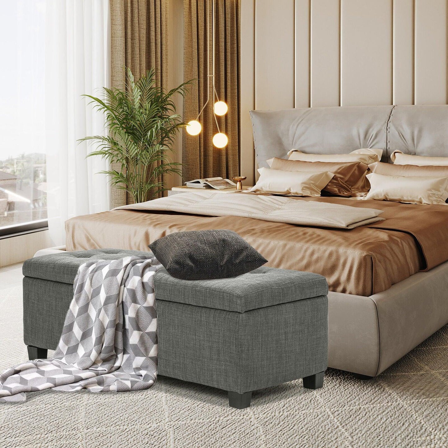 Storage Ottoman Stool 102cm Fabric DARK GREY - Mekamart Australia