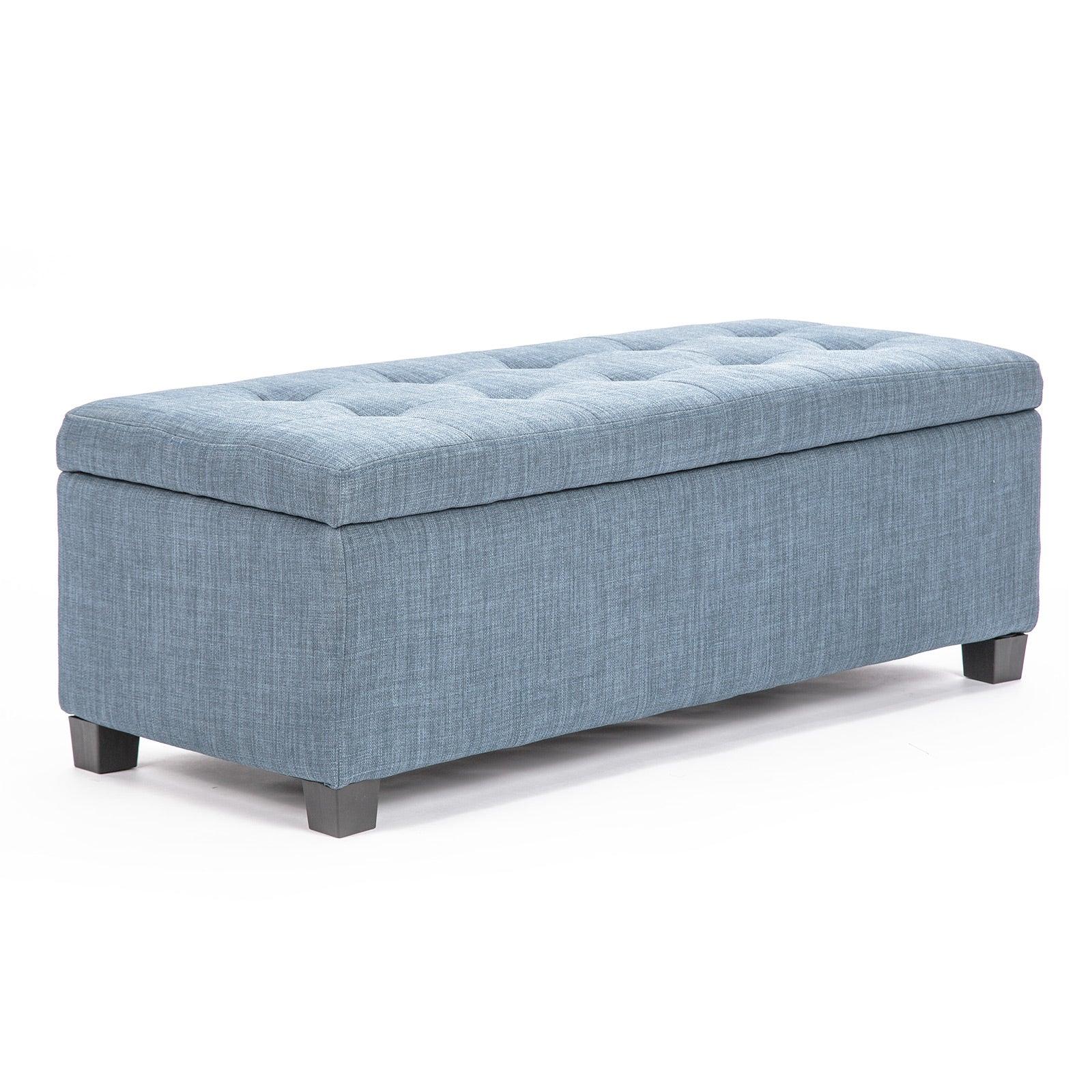 Storage Ottoman Stool 102cm Fabric LIGHT GREY BLUE - Mekamart Australia