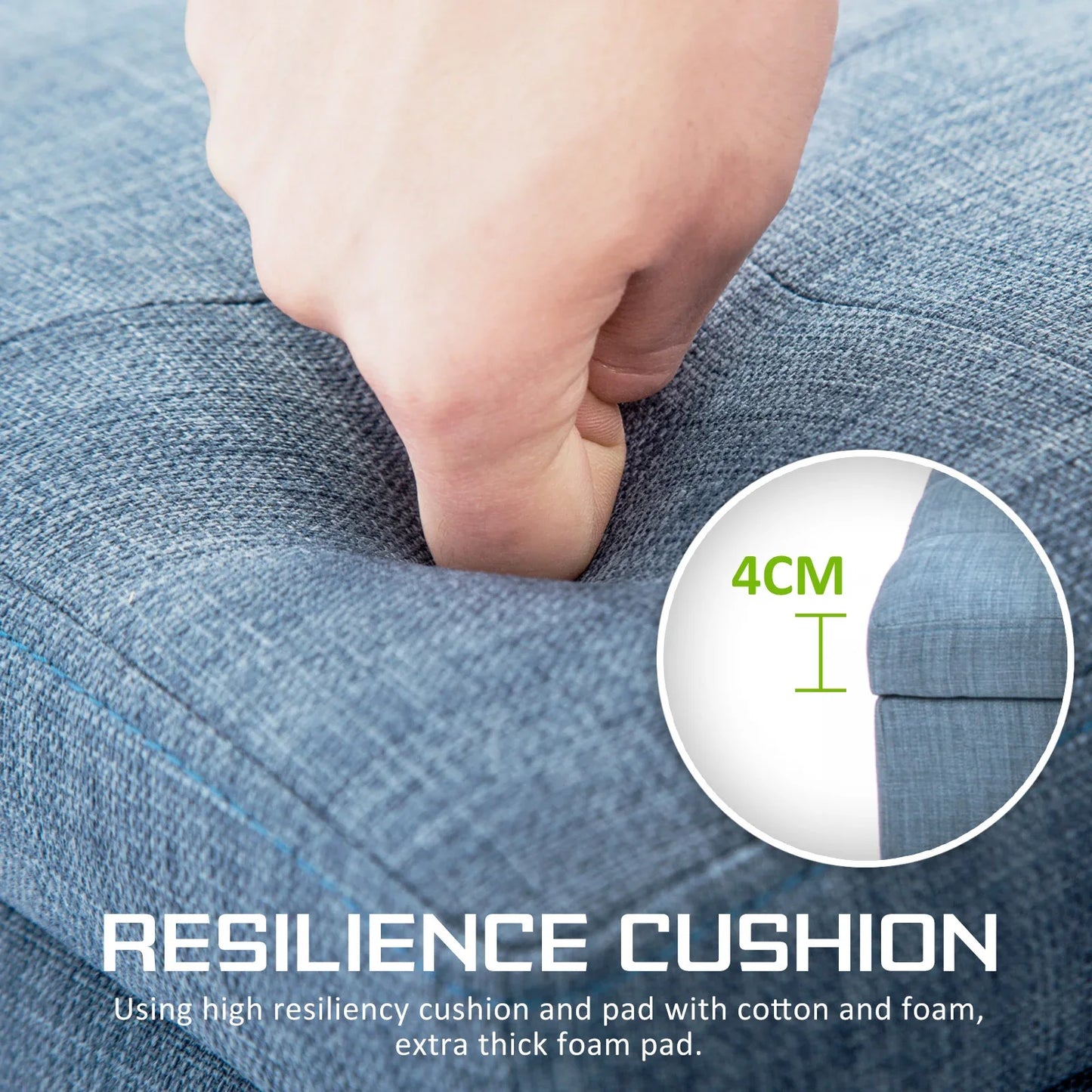 Storage Ottoman Stool 102cm Fabric LIGHT GREY BLUE - Mekamart Australia