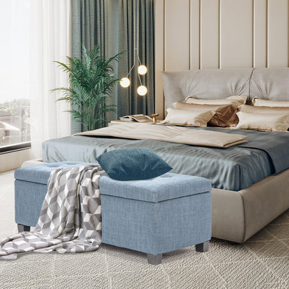 Storage Ottoman Stool 102cm Fabric LIGHT GREY BLUE - Mekamart Australia