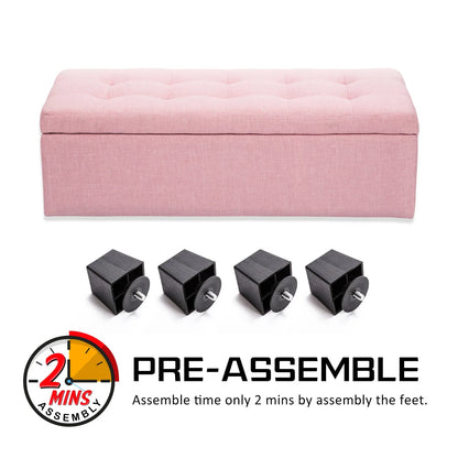 Storage Ottoman Stool 102cm Fabric PINK - Mekamart Australia